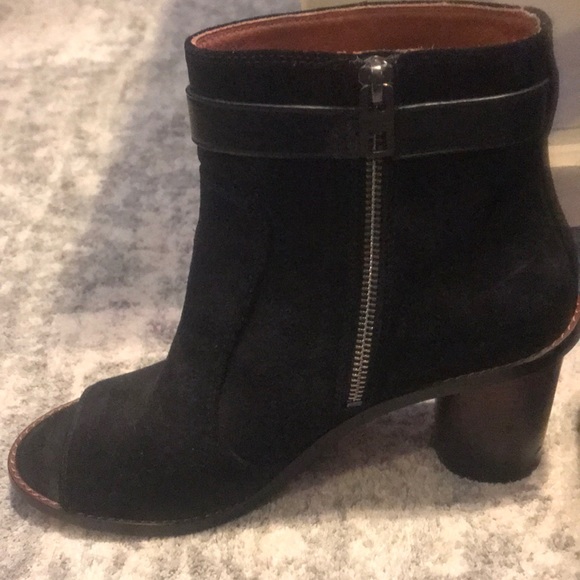 Black peephole Coach booties with zip up sides. - Picture 4 of 6